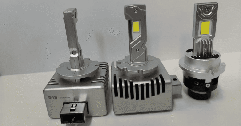 A professional product photo showcasing the complete lineup of SIUNI D-Series LED headlights, from D1 to D8, for HID to LED conversion.